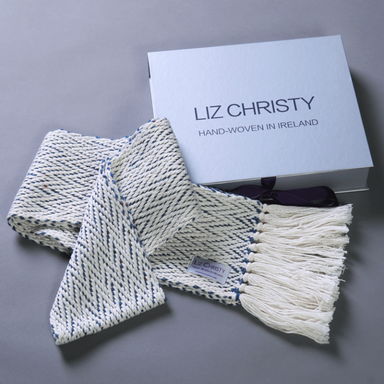 liz-christy-ancient-civilizations-herringbone-scarf-clonmany-blue