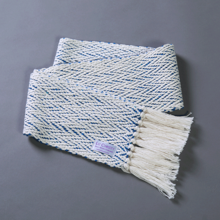 liz-christy-ancient-civilizations-herringbone-scarf-beleek-blue