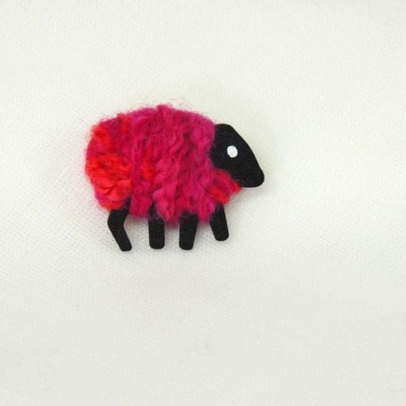 LizzyC|Sheep|Brooch|Bella_pink_red