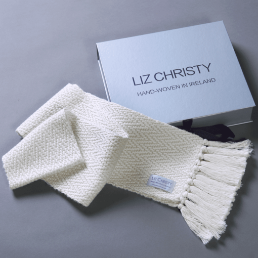 liz-christy-ancient-civilizations-herringbone-scarf-ecru-white