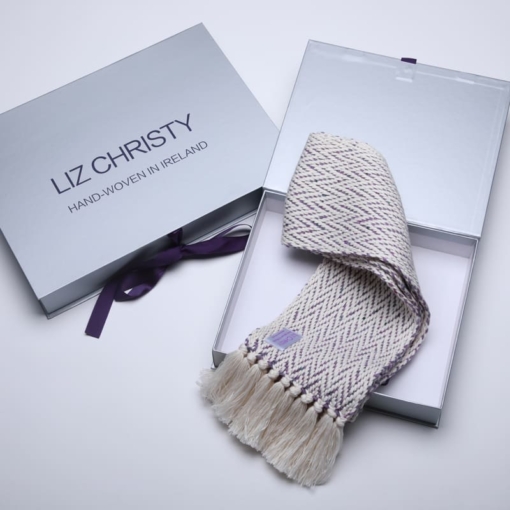 liz-christy-herringbone-scarf-cotton-wool-mauve-boxes